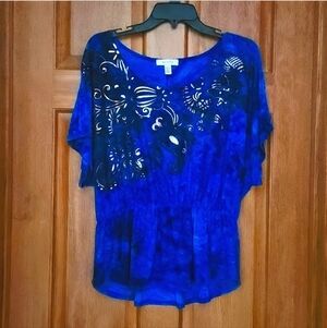 Womans Blouse Blue with Silver Design Size PL Dressbarn